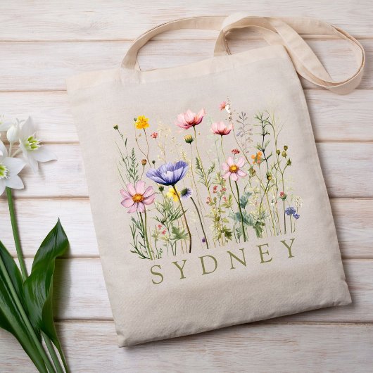 Tote Bag Nom personnalisé fleur sauvage