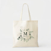 Tote Bag Nom personnalisé Fleurs de coton et feuillage pers (Devant)