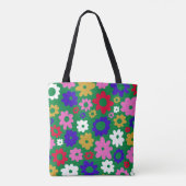 Tote Bag Nom personnalisé Fleurs vertes rétros Vibrant (Dos)
