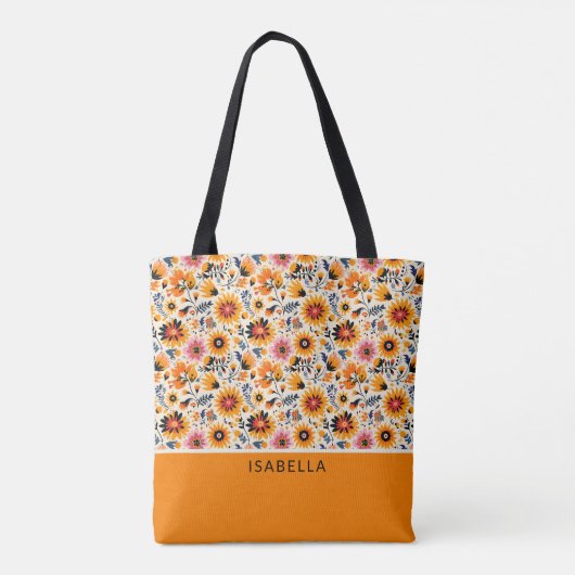 Tote Bag Nom Personnalisé Floral Coloré Élégant Tendance (Dos)
