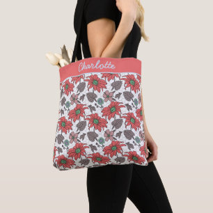 Tote Bag Nom personnalisé floral transparent motif rose