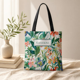 Tote Bag Nom personnalisé floral tropical