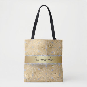 Tote Bag Nom personnalisé Gold Snowflake Sparkle Diamond Fo