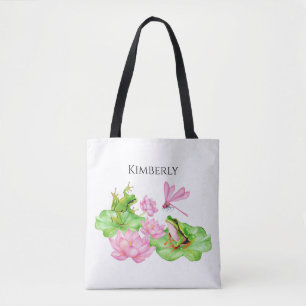 Tote Bag Nom personnalisé Grenouille main peint Aquarelle T