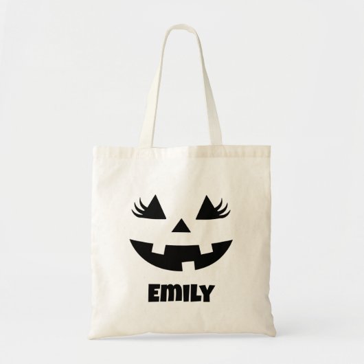 Tote Bag Nom Personnalisé Jack-o'-lantern Citrouille Tri Ou (Devant)
