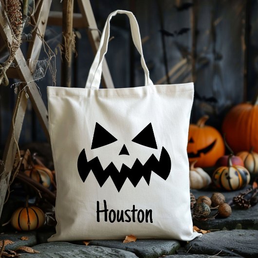 Tote Bag Nom Personnalisé Jack-o'-lantern Citrouille Tri Ou