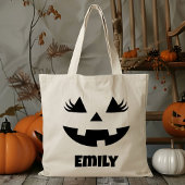 Tote Bag Nom Personnalisé Jack-o'-lantern Citrouille Tri Ou