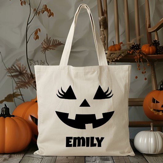 Tote Bag Nom Personnalisé Jack-o'-lantern Citrouille Tri Ou
