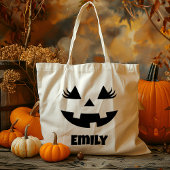 Tote Bag Nom Personnalisé Jack-o'-lantern Citrouille Tri Ou