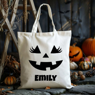 Tote Bag Nom Personnalisé Jack-o'-lantern Citrouille Tri Ou