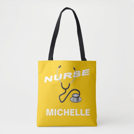 Tote Bag Nom personnalisé JAUNE Infirmière (Devant)