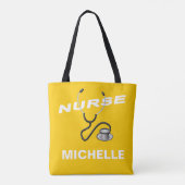 Tote Bag Nom personnalisé JAUNE Infirmière (Dos)