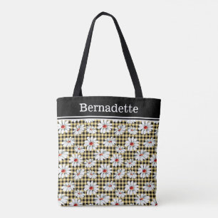 Tote Bag Nom personnalisé Jaune Noir En vichy Blanc Faiscea