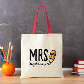 Tote Bag Nom personnalisé l Cute Pencil Typographie Enseign