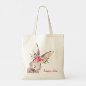 Tote Bag Nom personnalisé Lapin Rabbit fille rose (Dos)