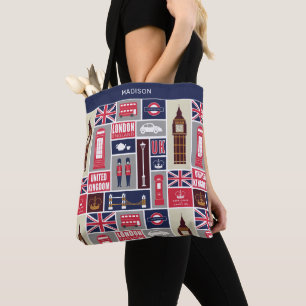 Tote Bag Nom personnalisé Londres Royaume-Uni Icônes
