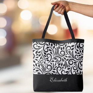 Tote Bag Nom personnalisé Mode Élégant Noir & Blanc