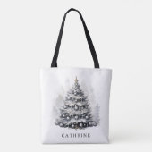 Tote Bag Nom personnalisé moderne Arbre de Noël noir et bla (Dos)