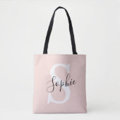 Tote Bag Nom personnalisé moderne Monogram Pastel Rose (Devant)