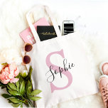 Tote Bag Nom personnalisé moderne Monogramme rose<br><div class="desc">Nom personnalisé moderne Monogramme rose</div>