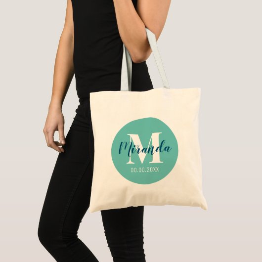 Tote Bag Nom personnalisé monogramme élégant bleu turquoise (Devant (produit))