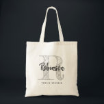 Tote Bag Nom personnalisé monogramme famille réunion rustiq<br><div class="desc">Nom personnalisé monogramme famille reunion Sac fourre-tout rustique. Design modèle élégant avec une lettre initiale monogrammée. Idée cadeau vintage pour réunion de famille, réunion, réunion, voyage, vacances de groupe, conseil, fête de la maison de lac etc. Impression de style rustique chic. Couleurs personnalisables. Ajoutez votre nom de famille et votre...</div>