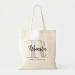 Tote Bag Nom personnalisé monogramme famille réunion rustiq<br><div class="desc">Nom personnalisé monogramme famille reunion Sac fourre-tout rustique. Design modèle élégant avec une lettre initiale monogrammée. Idée cadeau vintage pour réunion de famille, réunion, réunion, voyage, vacances de groupe, conseil, fête de la maison de lac etc. Impression de style rustique chic. Couleurs personnalisables. Ajoutez votre nom de famille et votre...</div>