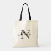 Tote Bag Nom personnalisé Monogramme Gris Noir (Dos)
