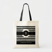 Tote Bag nom personnalisé/monogramme noir/blanc initial (Devant)