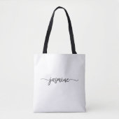 Tote Bag Nom personnalisé Monogramme Simple Blanc Féminin (Devant)