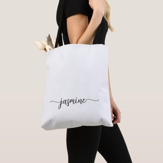 Tote Bag Nom personnalisé Monogramme Simple Fille Blanc (De près)