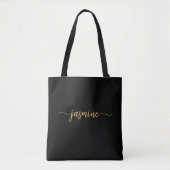 Tote Bag Nom personnalisé Monogramme simple fille noir or m (Devant)