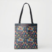 Tote Bag Nom personnalisé motif floral coloré (Devant)