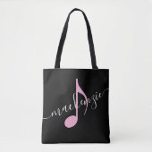 Tote Bag Nom personnalisé Music Note Noir et rose (Devant)