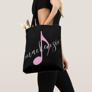 Tote Bag Nom personnalisé Music Note Noir et rose
