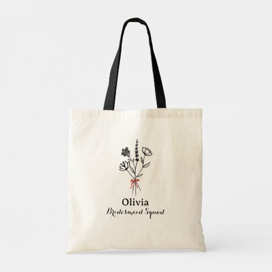 Tote Bag Nom personnalisé, Nœud de fleurs rustique, Demoise (Dos)