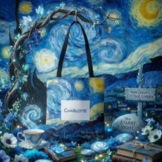Tote Bag Nom personnalisé Nuits étoilées vintage Van Gogh