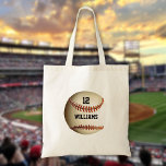 Tote Bag Nom personnalisé Numéro de base-ball Sports<br><div class="desc">Nom personnalisé et numéro d'équipe cadeau de baseball. Conçu par Thisisnotme©</div>