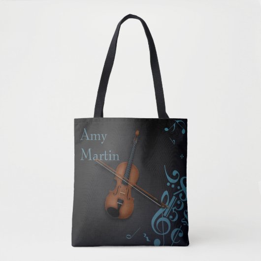 Tote Bag Nom personnalisé ou Violon de message sur Black & (Devant)