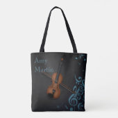 Tote Bag Nom personnalisé ou Violon de message sur Black & (Dos)