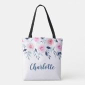 Tote Bag Nom personnalisé par aquarelle rose florale de (Dos)