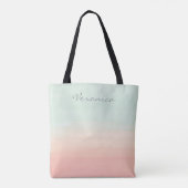 Tote Bag Nom personnalisé Pastel Mint Peach Aquarelle (Dos)