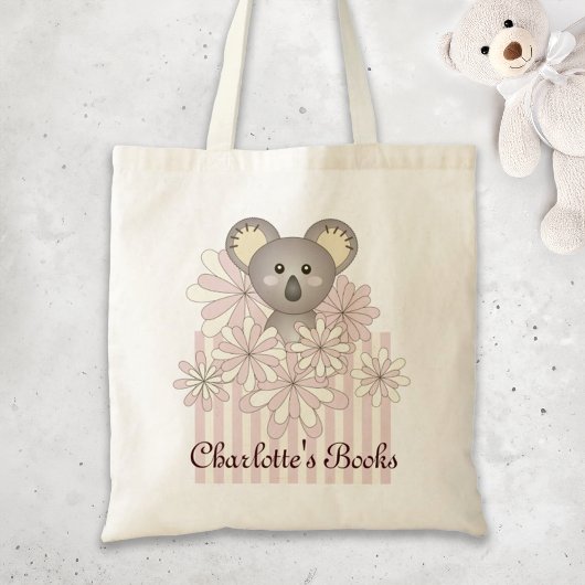 Tote Bag Nom personnalisé Pastel rose mignon Bébé Koala Enf