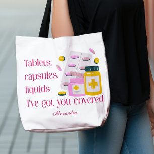 Tote Bag Nom personnalisé Pharmacy Humour Meds Illustration