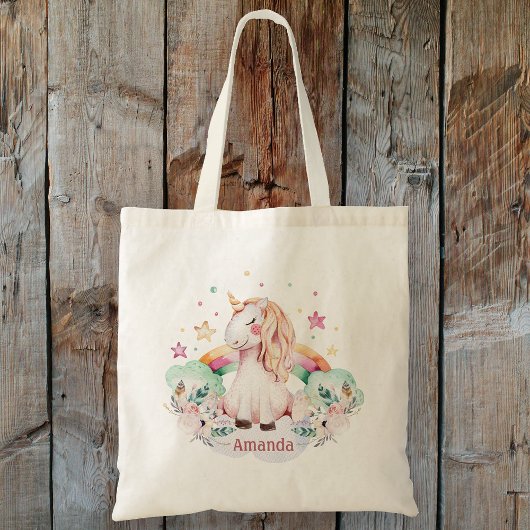 Tote Bag Nom personnalisé Rainbow Unicorn