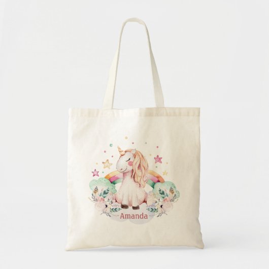 Tote Bag Nom personnalisé Rainbow Unicorn (Devant)