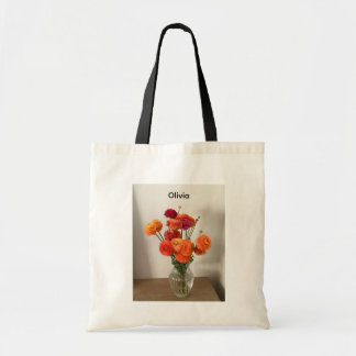 Tote Bag Nom personnalisé Renoncule florale Colorée