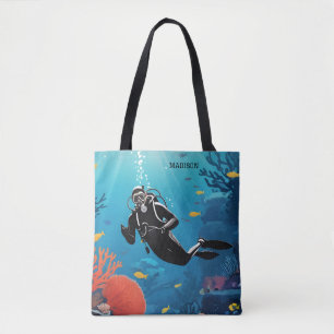 Tote Bag Nom personnalisé Scuba Diver
