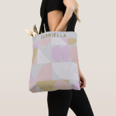 Tote Bag Nom personnalisé Soft Pastel Géométrique Chic (De près)