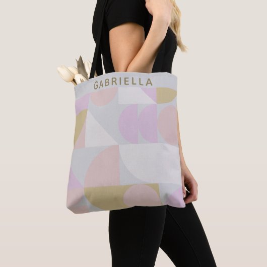 Tote Bag Nom personnalisé Soft Pastel Géométrique Chic (De près)